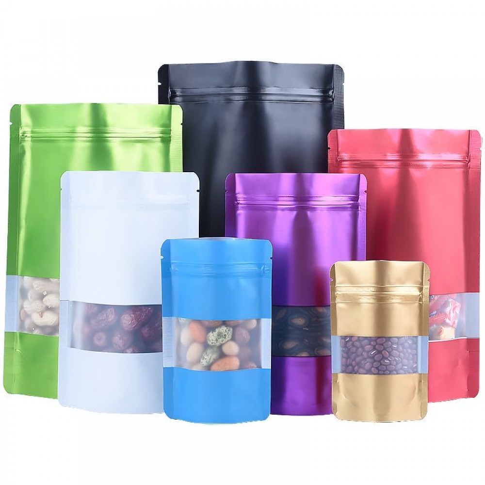 Custom Printed Zip Lock Bag With Window Metallic Plastic Pouch For Food