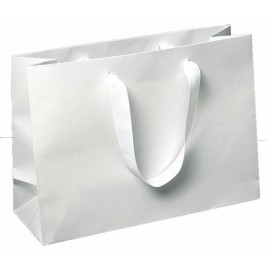 3 Color Print Grosgrain Ribbon Handle Matte Eurototes (12.5x4.5x9) Logo Imprinted  3 Color Print Grosgrain Ribbon Handle Matte Eurototes (12.5x4.5x9) Logo Imprinted