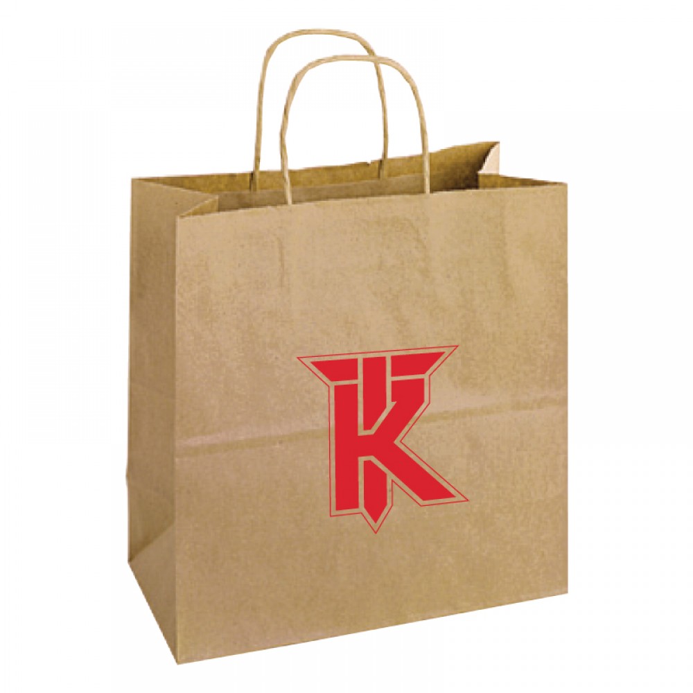 Logo Imprinted Recycled Tan Kraft Paper Shopping Bag (13"x7"x13")