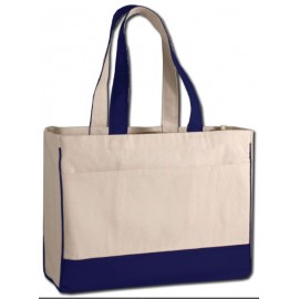 Custom Printed Boxy and Sturdy 2 Tone Canvas Classic Bag with Front Pocket and Self Fabric Handles - Colors