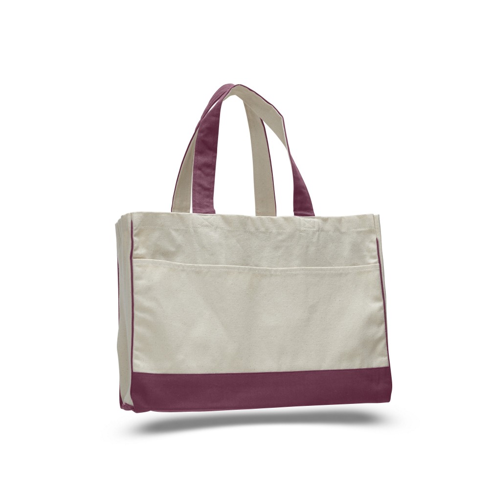 Custom Printed Boxy and Sturdy 2 Tone Canvas Classic Bag with Front Pocket and Self Fabric Handles - Natural