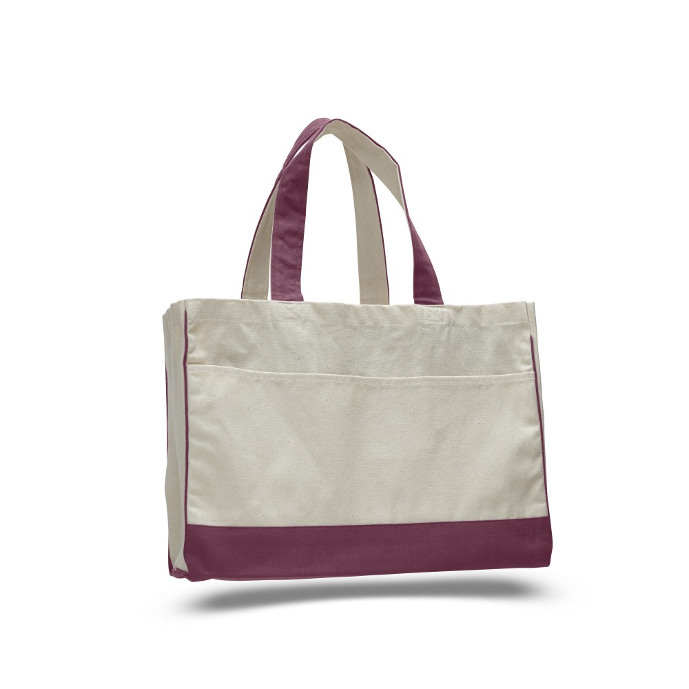 Custom Imprinted Boxy and Sturdy 2 Tone Canvas Classic Bag with Front Pocket and Self Fabric Handles - Natural Custom Imprinted Boxy and Sturdy 2 Tone Canvas Classic Bag with Front Pocket and Self Fabric Handles - Natural