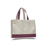 Custom Imprinted Boxy and Sturdy 2 Tone Canvas Classic Bag with Front Pocket and Self Fabric Handles - Natural