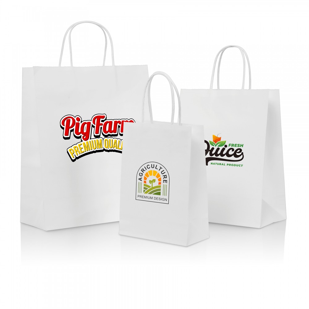 White Kraft Shopping Bag (8" X 4" X 10") Custom Imprinted