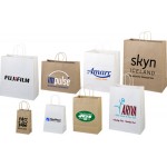 White Kraft Paper Shopping Bags w/Foil Imprint (8"x 4-1/2"x 10") Logo Imprinted