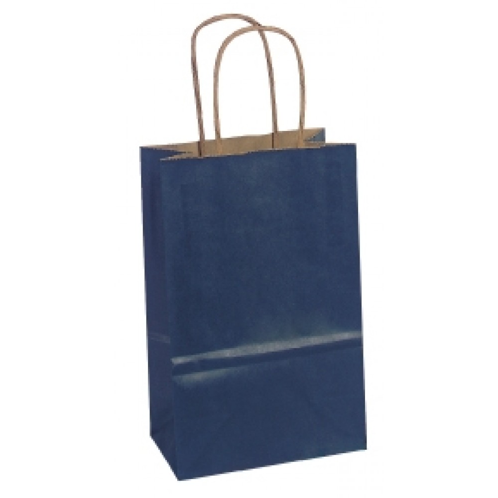 100% Recycled Tinted Tan Kraft Paper Shopping Bag (5 1/2"x3 1/4"x8 3/8") (Navy Blue) Custom Printed