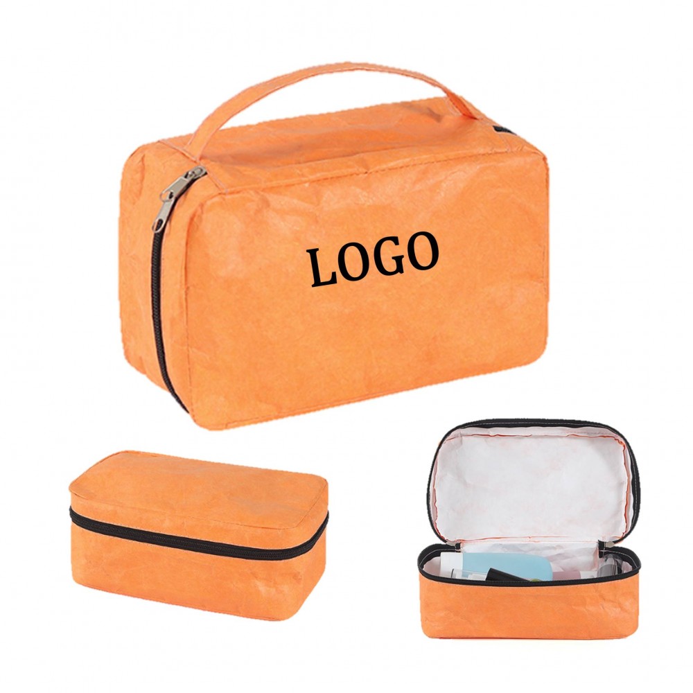 Custom Printed Large Tyvek Paper Toiletry Bag With Handle