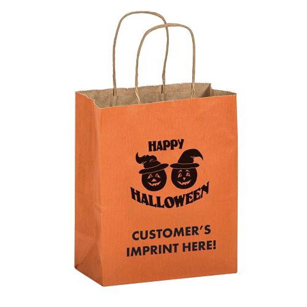 Custom Printed Halloween Stock Design Matte Orange Shopper  Pumpkins - Customized (8"x4 3/4"x10 1/2") - Flexo Ink