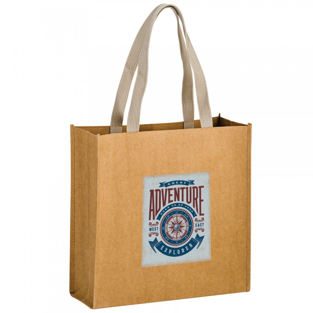 Custom Imprinted TIDAL WAVE - Washable Kraft Paper Tote Bag w/ Web Handle (13"x5"x13") - EV Custom Imprinted TIDAL WAVE - Washable Kraft Paper Tote Bag w/ Web Handle (13"x5"x13") - EV