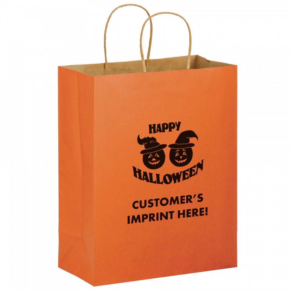 Custom Printed Halloween Stock Design Matte Orange Shopper  Pumpkins - Customized (10"x5"x13") - Flexo Ink