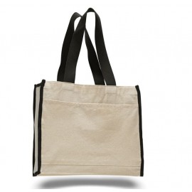All Time Favorite 2 Tone Canvas Tote Bag with Front Pocket and Wider Web Handles - Colors Logo Imprinted