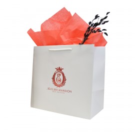 Logo Imprinted Matte White Paper Food Service Euro Tote  Logo Imprinted Matte White Paper Food Service Euro Tote