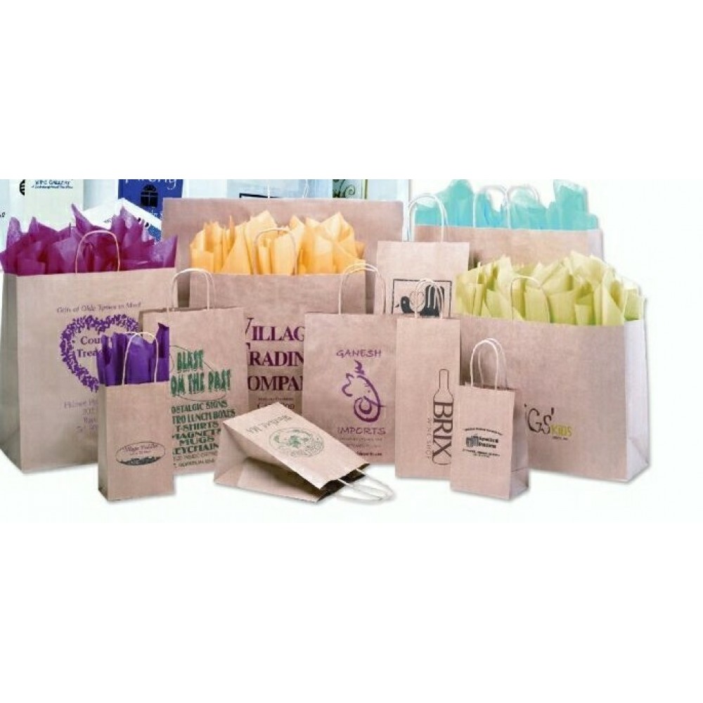 Short Run Natural Kraft Paper Shopping Bag (24"x7 1/4"x18 3/4") Custom Imprinted