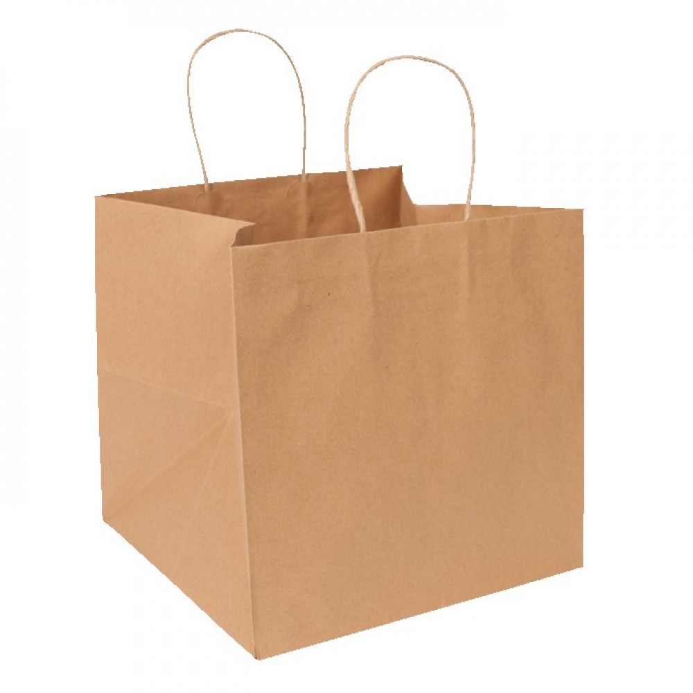 Custom Imprinted ECO Natural Kraft Eurostyle Take Out Shopping Bag (10.25" x 10" x 10")