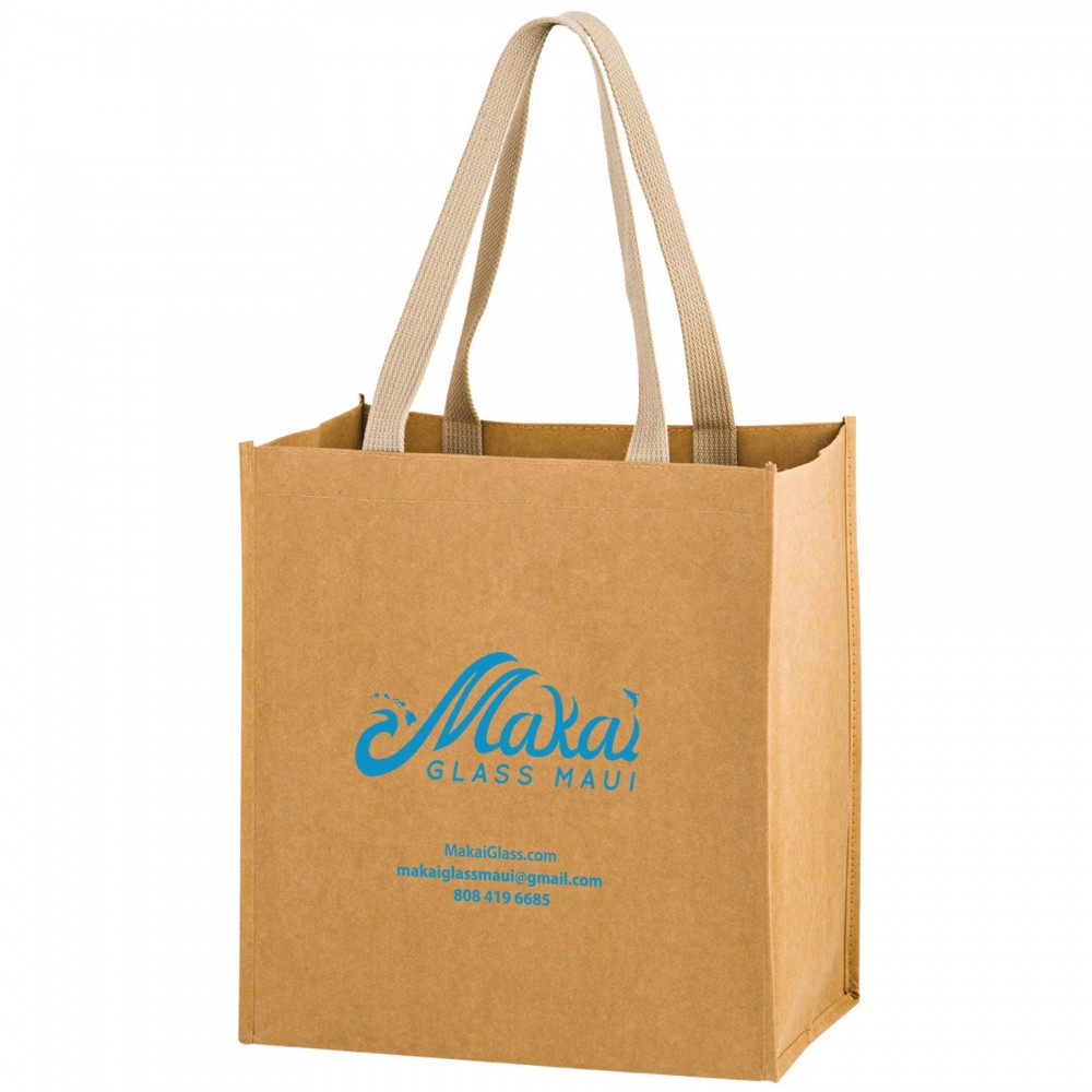 TSUNAMI - Washable Kraft Paper Grocery Tote Bag w/ Web Handle (12"x8"x13") - SP Custom Printed TSUNAMI - Washable Kraft Paper Grocery Tote Bag w/ Web Handle (12"x8"x13") - SP Custom Printed