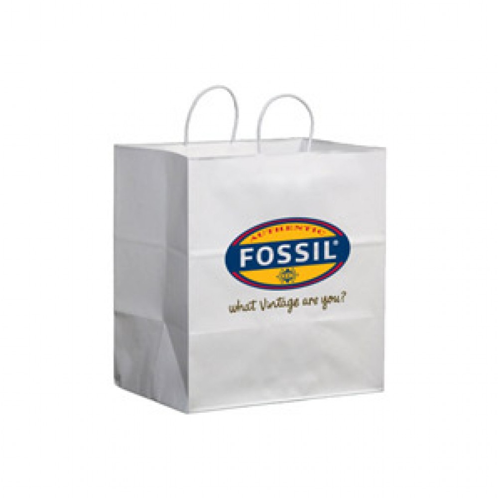 White Kraft Custom Paper Shopping Bags (15"x8"x16") Logo Imprinted White Kraft Custom Paper Shopping Bags (15"x8"x16") Logo Imprinted
