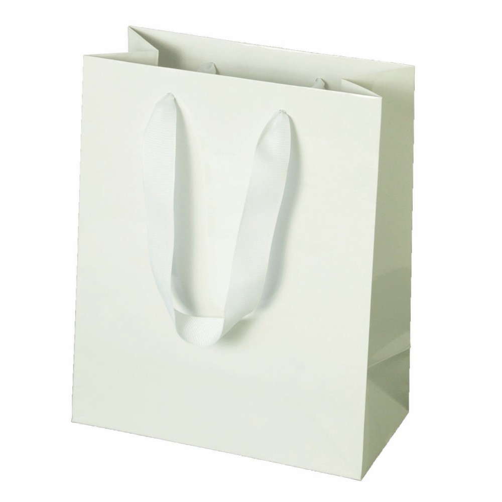 Custom Printed Grosgrain Ribbon Handle Matte Eurotote (8"x4"x10") Custom Printed Grosgrain Ribbon Handle Matte Eurotote (8"x4"x10")