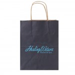 Logo Imprinted Navy Blue Solid Tinted Kraft Shopping Bag (8"x4.75"x10.25")