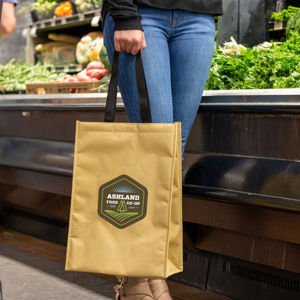 Logo Imprinted Kraft Insulated Hook & Loop Grocery Tote Logo Imprinted Kraft Insulated Hook & Loop Grocery Tote