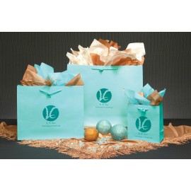 Custom Printed Matte Aqua Traditional Shape Paper Euro Tote (6.5"x3.5"x6.5")  Custom Printed Matte Aqua Traditional Shape Paper Euro Tote (6.5"x3.5"x6.5")