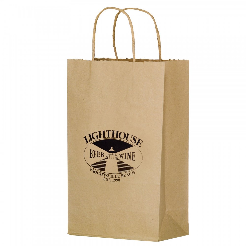 Natural Kraft Paper Shopper Tote Bag (10"x5"x13") Logo Imprinted