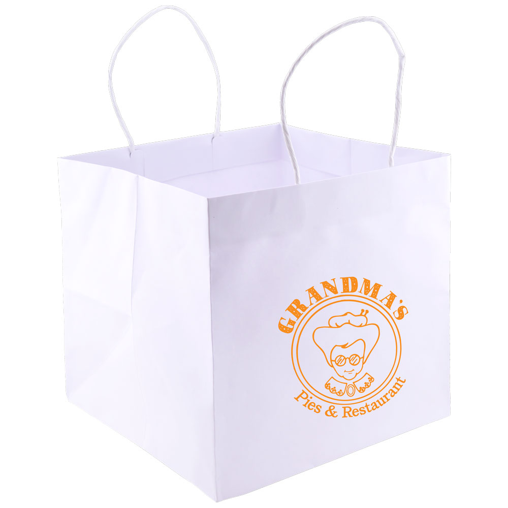 Custom Imprinted White Wide Gusset Takeout Bag (10.25"x10"x10")