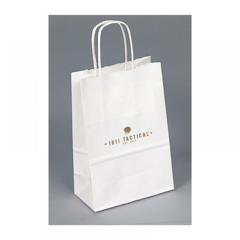 Custom Printed White Kraft Paper Shopping Bag (5 1/2"x3 1/4"x8 3/4")