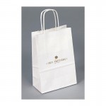 Logo Imprinted White Kraft Paper Shopping Bag (5 1/2"x3 1/4"x8 3/4")