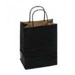 100% Recycled Tinted Tan Kraft Paper Shopping Bag (5 1/2"x3 1/4"x8 3/8") (Black) Logo Imprinted