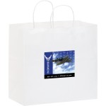 Logo Imprinted Paper Shopping Bag 14.5x9x16.25 White Kraft Printed Four Color Process