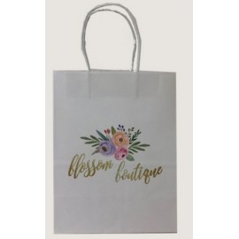 White Kraft Paper Shopping Bag (8"x4.75"x10.5") Logo Imprinted  White Kraft Paper Shopping Bag (8"x4.75"x10.5") Logo Imprinted
