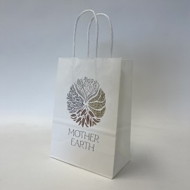 Digitally Printed White Kraft Paper Shopping Bag (5.3"x3.5"x8.5") Custom Printed