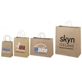 Natural Kraft Paper Shopping Bags w/Foil Imprint (10"x 5"x 13") Logo Imprinted