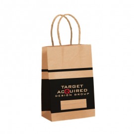 100% Recycled Custom Paper Tan Kraft Shopping Bag w/ Twisted Handles (5 1/2"x3 1/4"x8 3/8") Custom Printed  100% Recycled Custom Paper Tan Kraft Shopping Bag w/ Twisted Handles (5 1/2"x3 1/4"x8 3/8") Custom Printed