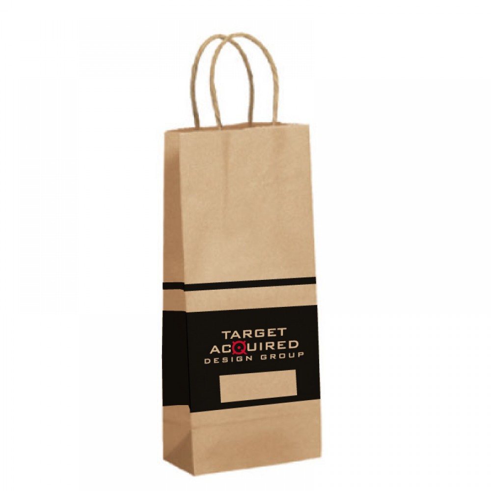 100% Recycled Custom Paper Tan Kraft Shopping Bag w/ Twisted Handles (5 1/2"x3 1/4"x13") Logo Imprinted
