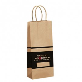 100% Recycled Custom Paper Tan Kraft Shopping Bag w/ Twisted Handles (5 1/2"x3 1/4"x13") Logo Imprinted