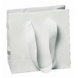 2 Color Silk Screen Grosgrain Ribbon Handle Matte Eurotote (6"x3"x6") Custom Printed