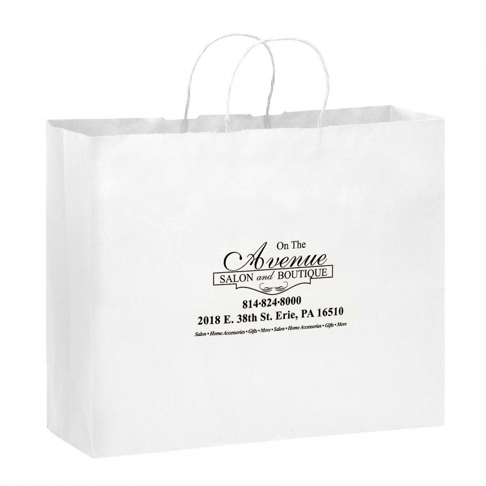 Custom Imprinted White Kraft Paper Shopper Tote Bag (16"x6"x12")