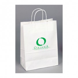 Custom Imprinted White Kraft Paper Shopping Bag (10"x5"x13")