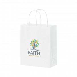 White Kraft Shopper with Full Color Digital Print (8 x 5 x 10.25) Logo Imprinted  White Kraft Shopper with Full Color Digital Print (8 x 5 x 10.25) Logo Imprinted