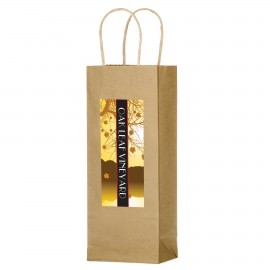 Natural Kraft Paper 1 Bottle Wine Tote Bag with Full Color (5.75"x3.5"x12.5")- Color Evolution Logo Imprinted  Natural Kraft Paper 1 Bottle Wine Tote Bag with Full Color (5.75"x3.5"x12.5")- Color Evolution Logo Imprinted
