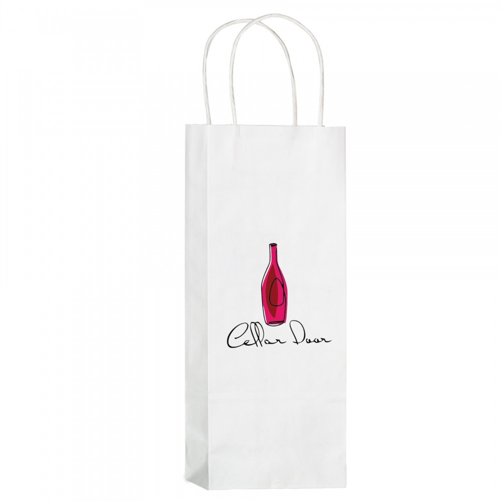 White Kraft Paper Wine Tote Bag - 1 Bottle Logo Imprinted White Kraft Paper Wine Tote Bag - 1 Bottle Logo Imprinted