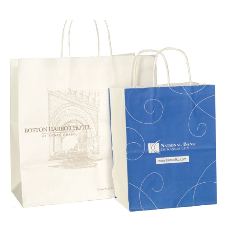 Custom Printed 100% Recyclable Custom White Paper Shopping Bag (13"x7"x13") Custom Printed 100% Recyclable Custom White Paper Shopping Bag (13"x7"x13")