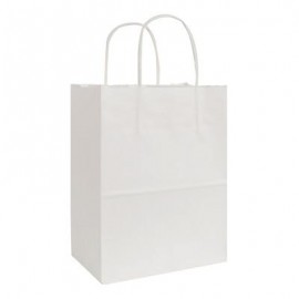 ECO White Kraft Shopping Bag (8"x4 3/4"x10 1/2") Logo Imprinted