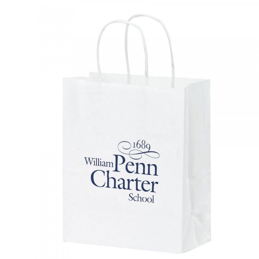 Custom Printed White Kraft Paper Shopper Tote Bag (8 1/4"x4 3/4"x10 1/4")