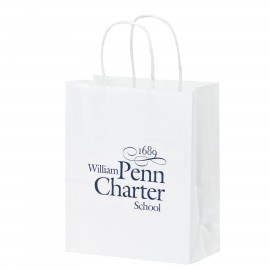 Custom Printed White Kraft Paper Shopper Tote Bag (8 1/4"x4 3/4"x10 1/4")