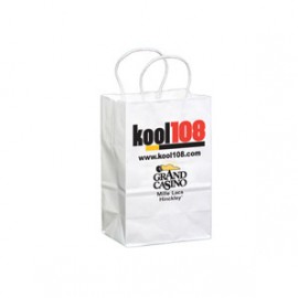 White Kraft Custom Paper Shopping Bag (5"x3.25"x8.25") Custom Imprinted  White Kraft Custom Paper Shopping Bag (5"x3.25"x8.25") Custom Imprinted
