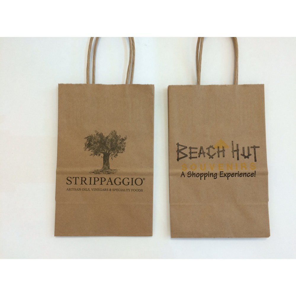 Custom Printed Natural Kraft Paper Shopping Bag (5 1/4" x 3 1/2" x 8 1/4")