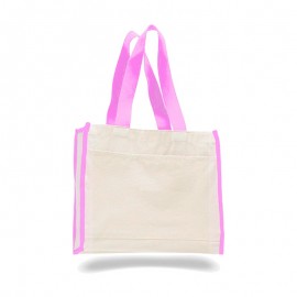 All Time Favorite 2 Tone Canvas Tote Bag with Front Pocket and Wider Web Handles - Natural Custom Imprinted