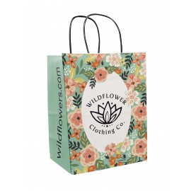 8.5" x 10.25" x 5" Full Color White Black Handle Shopper Paper Bags Custom Printed  8.5" x 10.25" x 5" Full Color White Black Handle Shopper Paper Bags Custom Printed